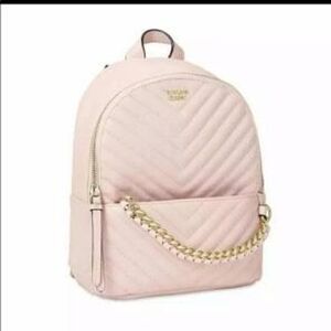 Victoria's Secret Pink Quilted Mini Backpack with Gold Chain